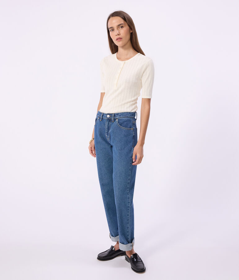 Tee-shirt femme en coton manches courtes uni &eacute;cru MILK