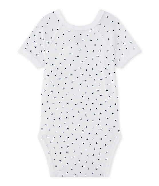 Body naissance fille manches courtes imprimé blanc ECUME/bleu MEDIEVAL