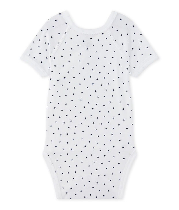 Body naissance fille manches courtes imprim&eacute; blanc/bleu