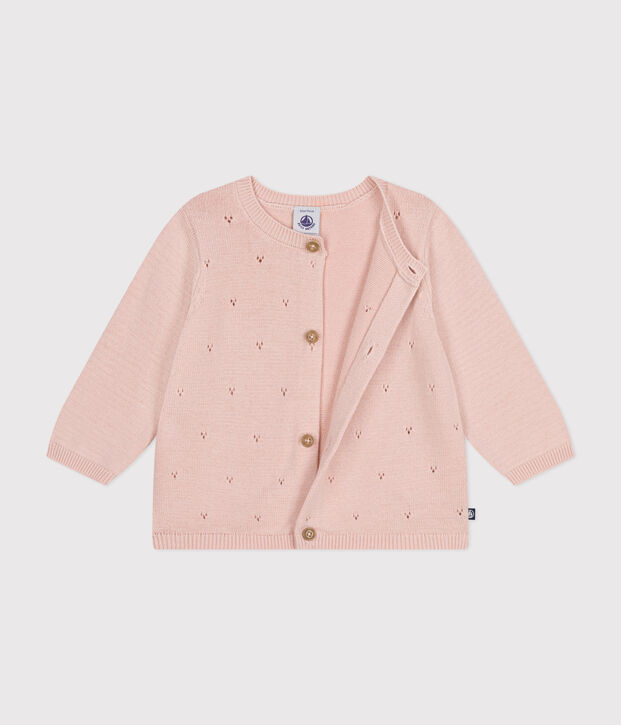 Cardigan en tricot de coton ajour&eacute; b&eacute;b&eacute; rose