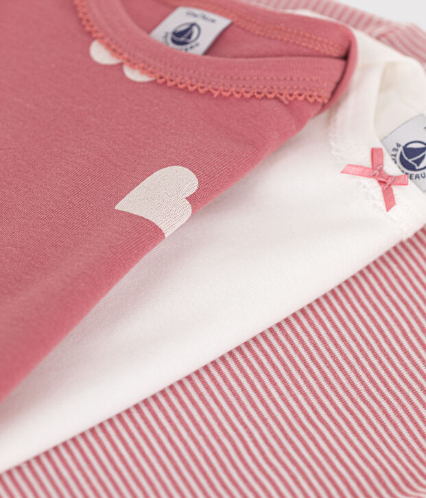 Lot de 3 bodies manches longues c&oelig;urs en coton b&eacute;b&eacute; multicouleur