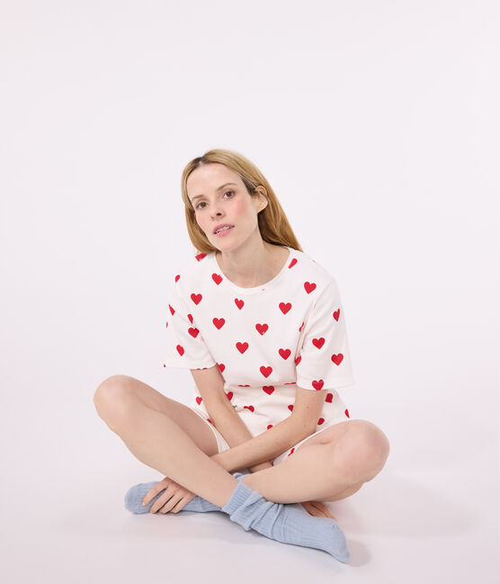Pyjacourt cœur en coton femme blanc MARSHMALLOW/rouge TERKUIT