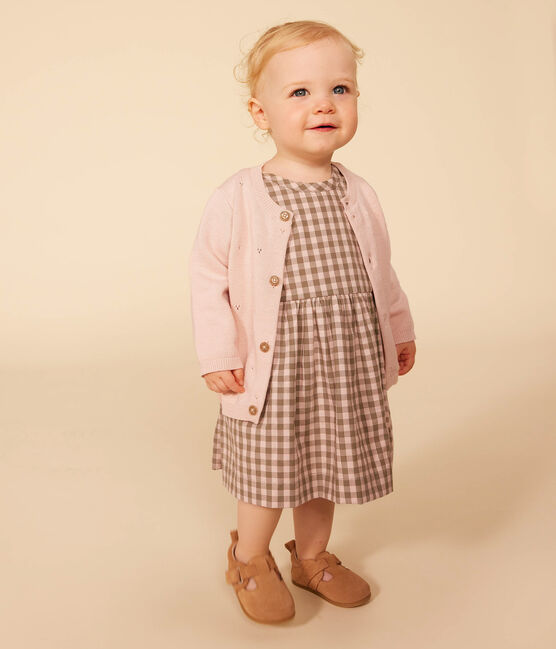 Cardigan en tricot de coton ajouré bébé rose SALINE