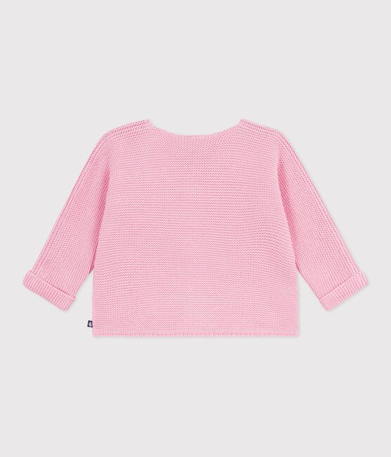 Cardigan bébé tricot point mousse en coton rose MARQUISE