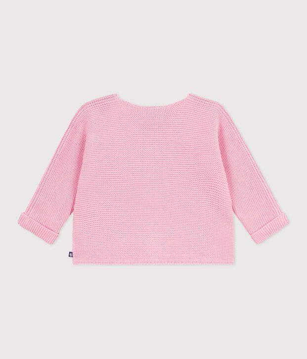 Cardigan b&eacute;b&eacute; tricot point mousse en coton rose clair