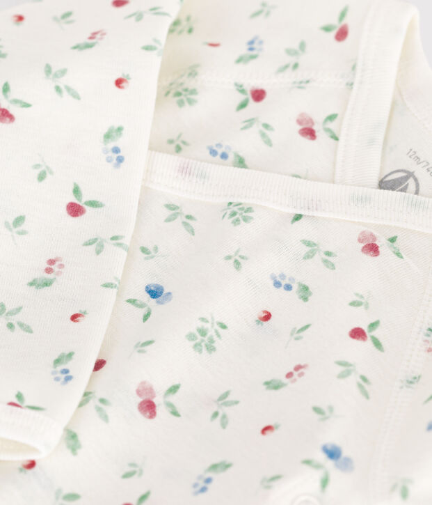 Body crois&eacute;s manches longues en coton b&eacute;b&eacute; blanc/multicouleur