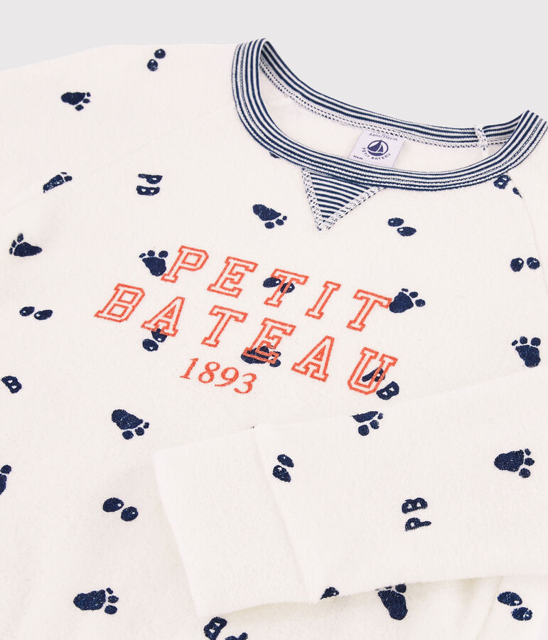 Pyjama petit gar&ccedil;on taille montante en bouclette &eacute;ponge gratt&eacute;e blanc/bleu