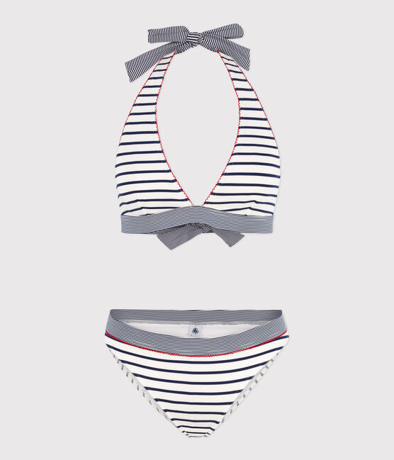 Maillot de bain deux pièces femme à rayures blanc MARSHMALLOW/bleu MEDIEVAL