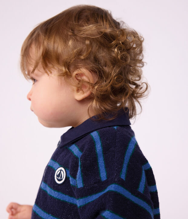 Sweatshirt b&eacute;b&eacute; en coton &agrave; rayures et son col polo bleu/multicouleur