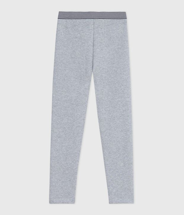 Pantalon esprit legging enfant en coton uni gris chin&eacute;