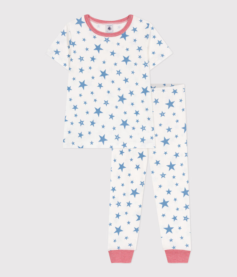 Pyjama enfant en coton imprim&eacute; &eacute;toiles blanc MARSHMALLOW/bleu ALASKA