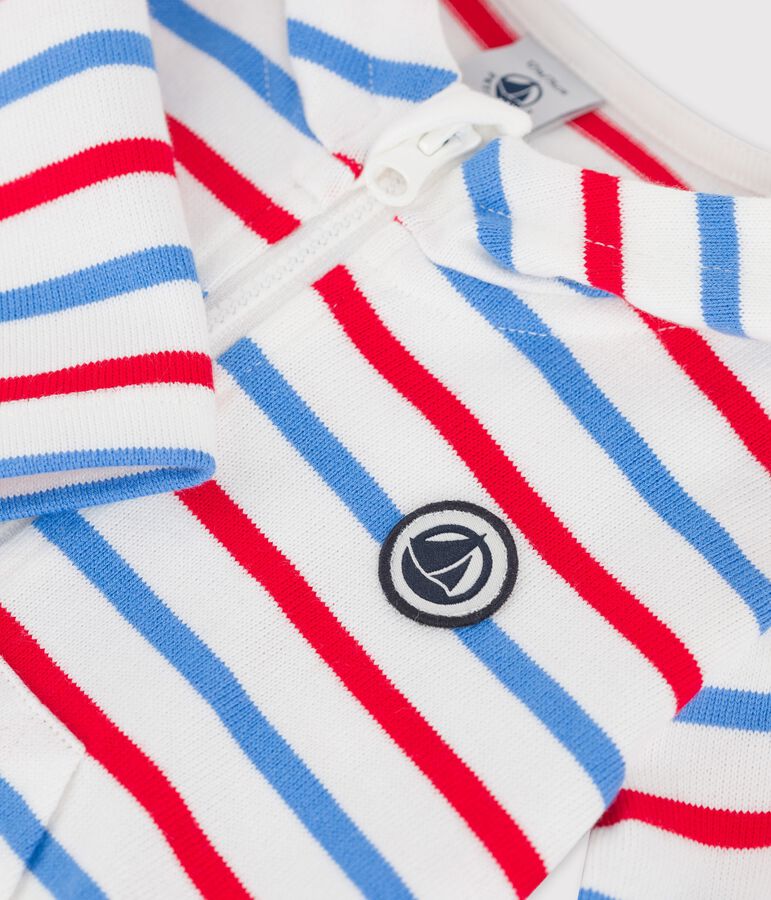 Sweatshirt &agrave; capuche ray&eacute; en jersey &eacute;pais b&eacute;b&eacute; blanc MARSHMALLOW/blanc MULTICO