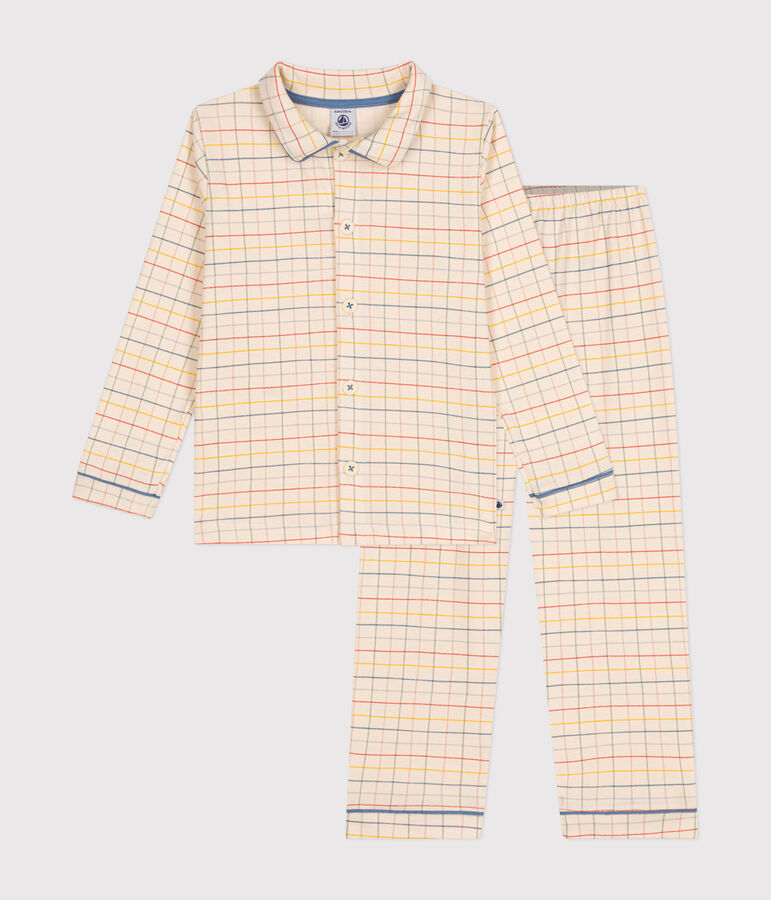 Pyjama en coton imprim&eacute; &agrave; carreaux enfant blanc AVALANCHE/ MULTICO