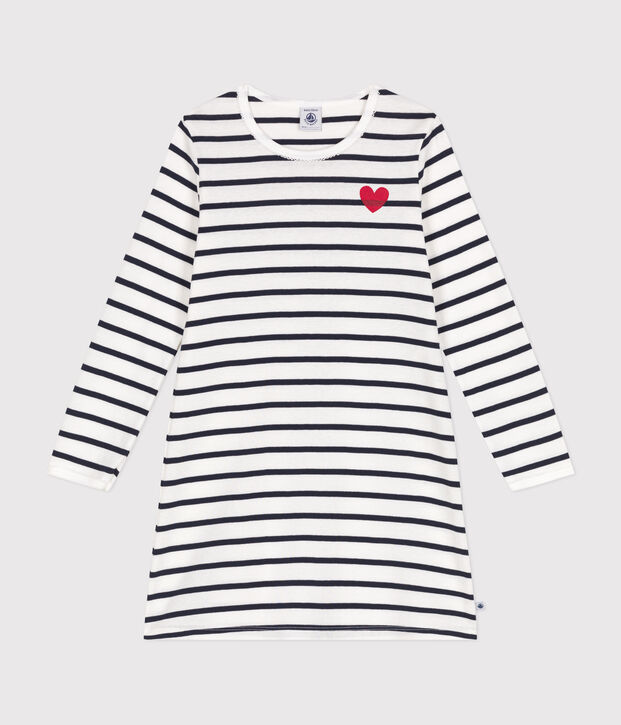 Chemise de nuit en coton ray&eacute; enfant blanc/bleu