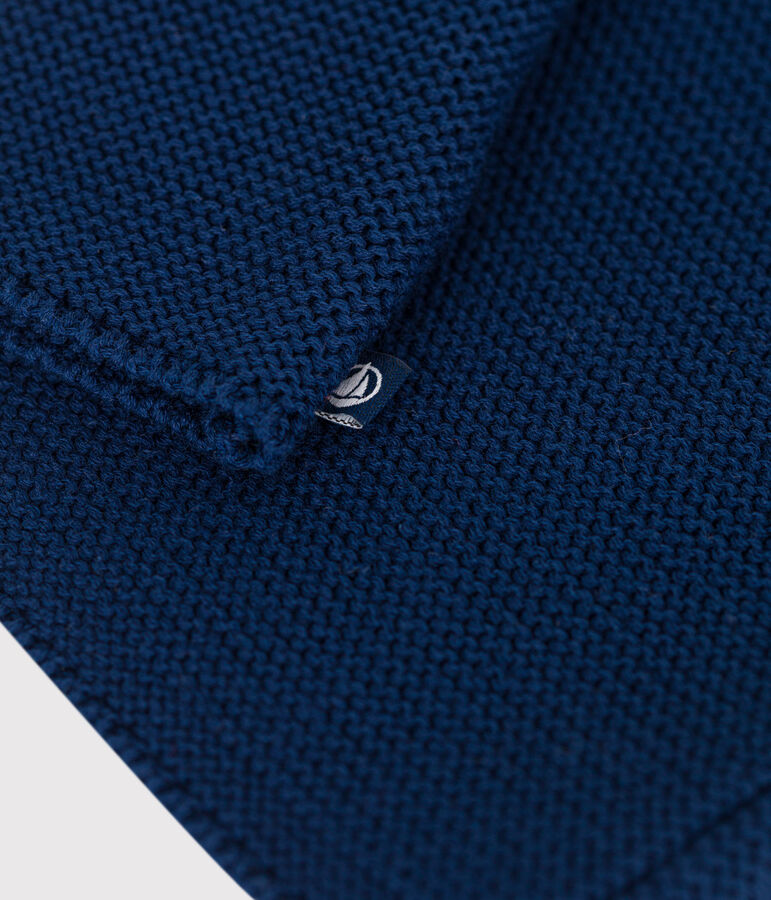 Cardigan b&eacute;b&eacute; tricot point mousse en coton bleu MEDIEVAL