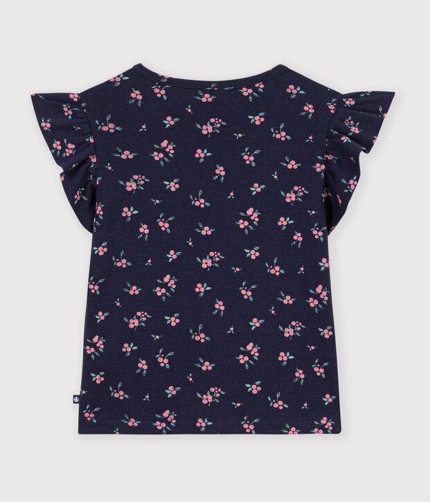 Tee-shirt enfant manches courtes imprim&eacute; fleurs bleu/multicouleur