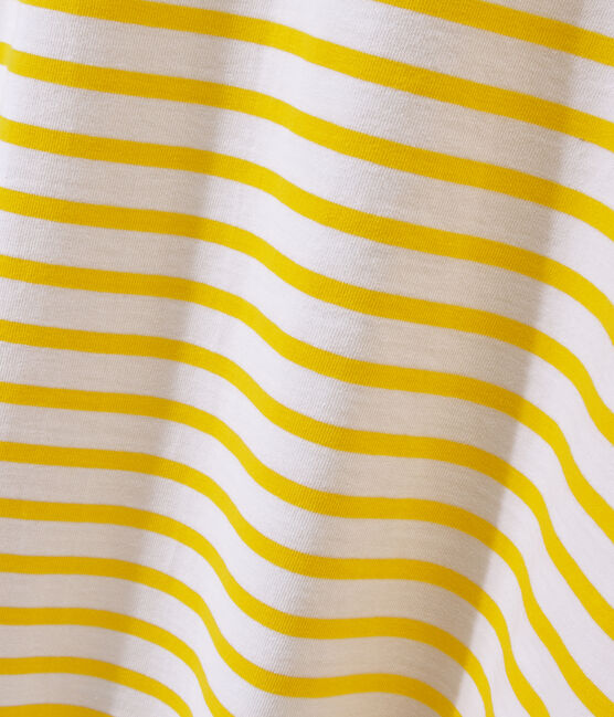 Robe femme manches 3/4 à rayures blanc MARSHMALLOW/jaune SHINE