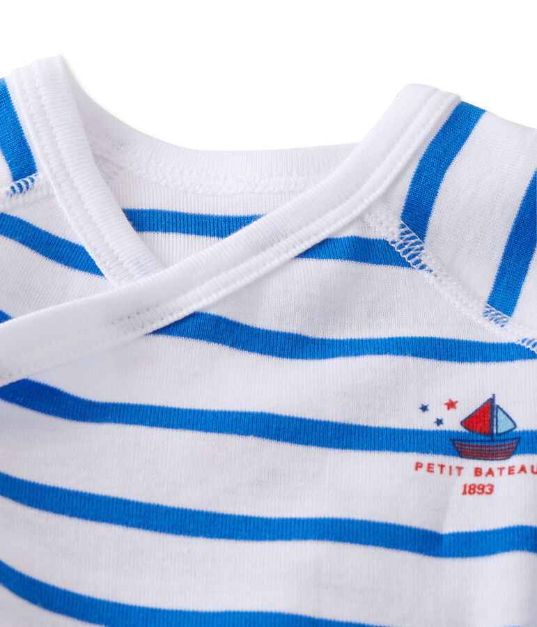 Body naissance b&eacute;b&eacute; gar&ccedil;on manches longues ray&eacute; blanc ECUME/bleu DELPHINIUM