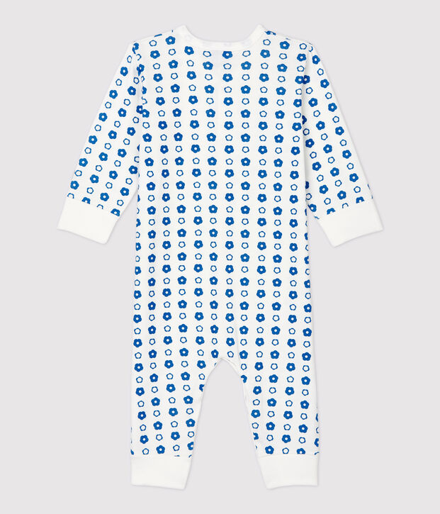 Dors-bien sans pieds b&eacute;b&eacute; fleurs r&eacute;tro en coton biologique blanc/bleu