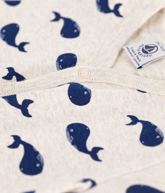 Combinaison courte baleines marines en coton bébé beige MONTELIMAR/bleu MEDIEVAL