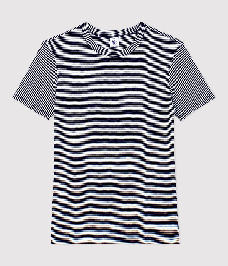 Tee-shirt L'ICONIQUE col rond en coton Femme bleu SMOKING/blanc MARSHMALLOW