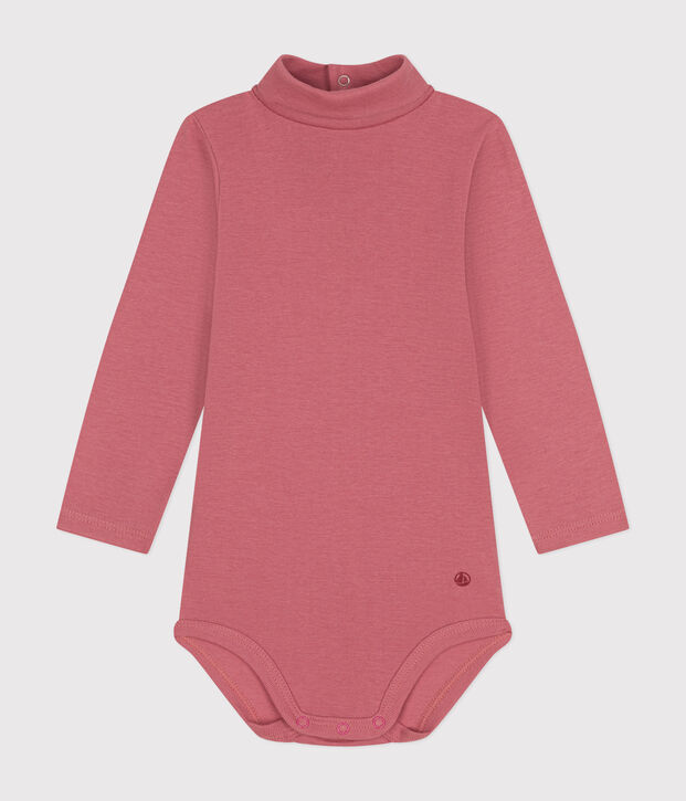 Body manches longues col roul&eacute; en coton b&eacute;b&eacute; rose