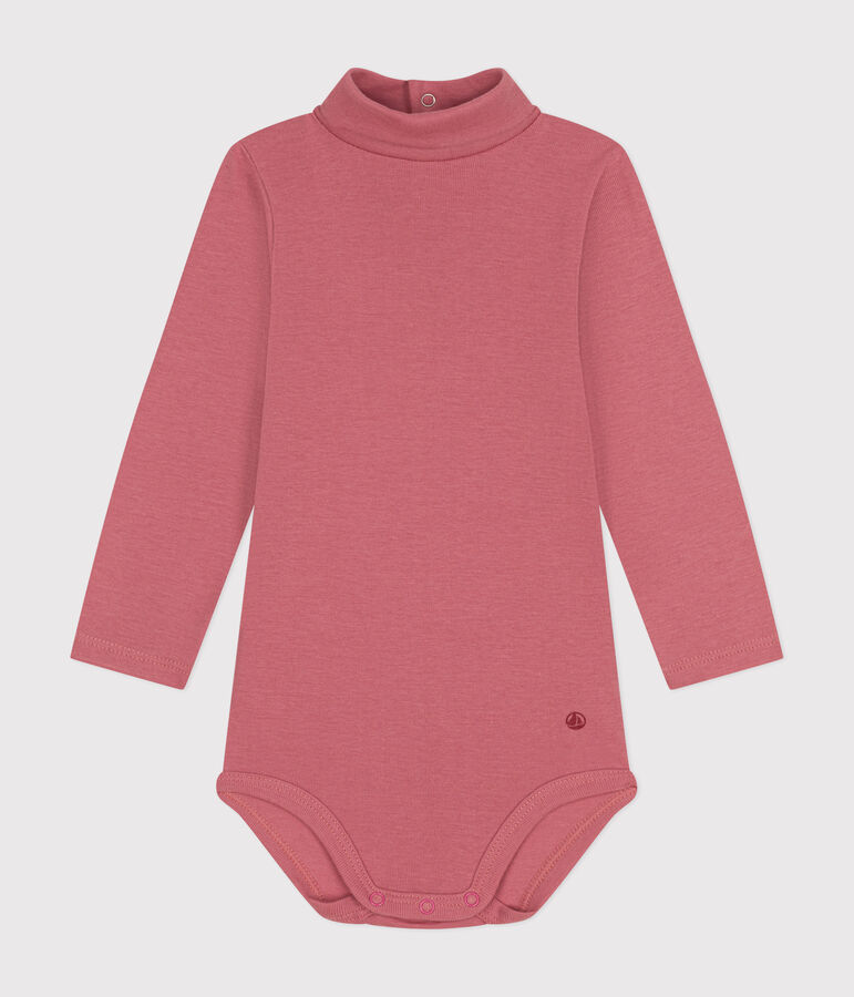 Body manches longues col roul&eacute; en coton b&eacute;b&eacute; rose ROSEWOOD