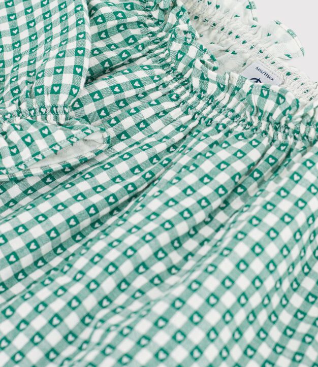 Blouse enfant en coton &agrave; col manches longues imprim&eacute;e vert/blanc