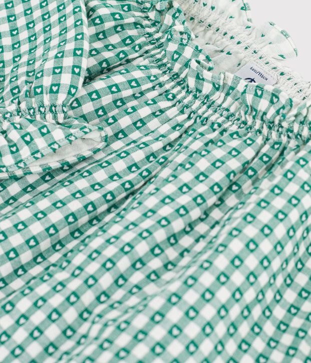 Blouse enfant en coton &agrave; col manches longues imprim&eacute;e vert/blanc