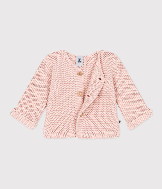 Cardigan en tricot point mousse b&eacute;b&eacute; rose