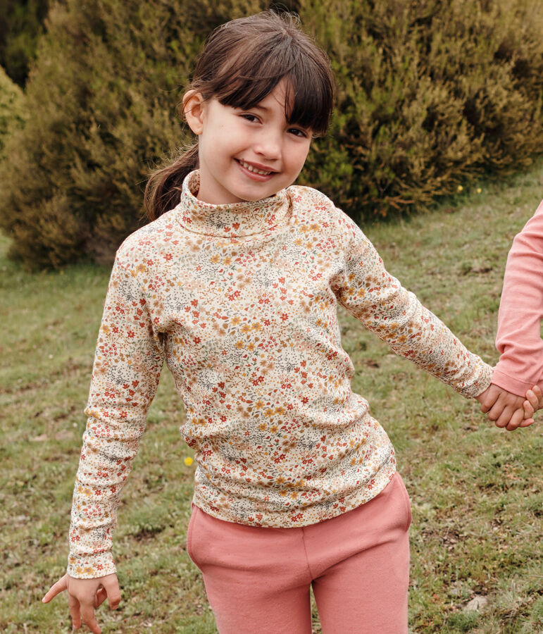 Sous-pull en coton enfant fille &eacute;cru/marron/multicouleur