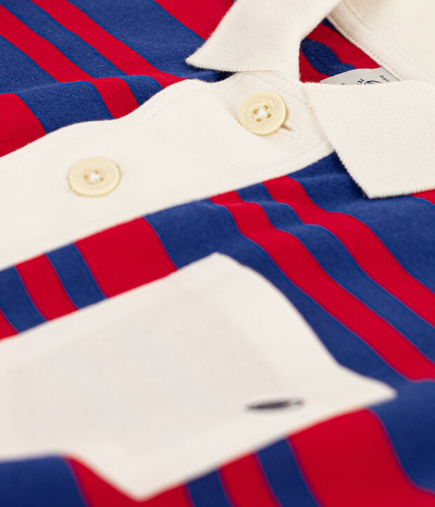 Robe ray&eacute;e manches courtes en coton enfant fille bleu/rouge