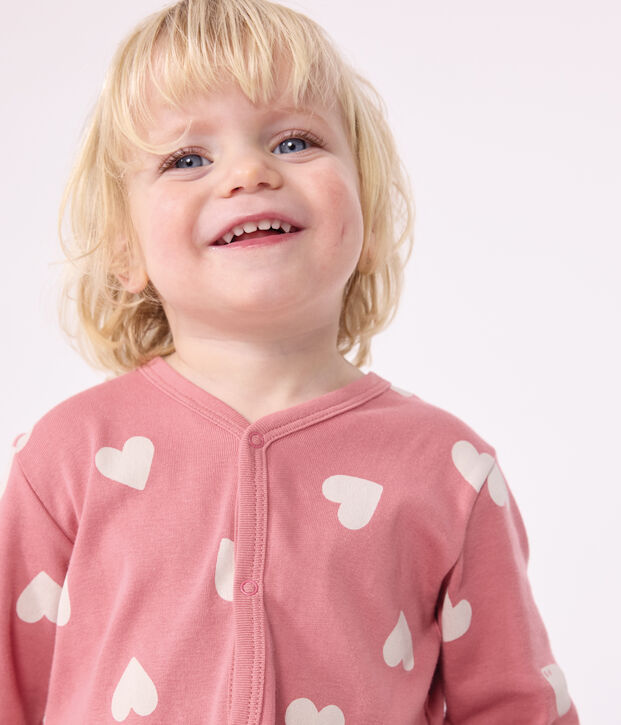 Pyjama sans pieds imprim&eacute; en coton b&eacute;b&eacute; rose/blanc