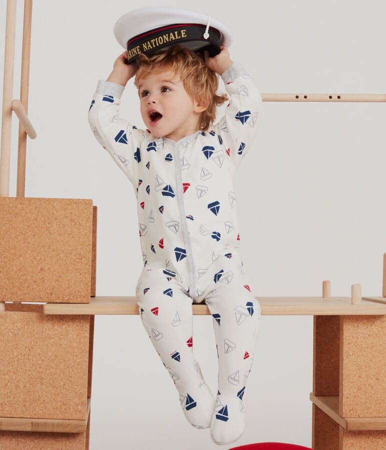 Dors bien b&eacute;b&eacute; gar&ccedil;on en tubique blanc MARSHMALLOW/blanc MULTICO