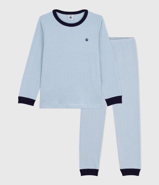 Pyjama enfant en coton à rayures ADRIATIC/ MARSHMALLOW