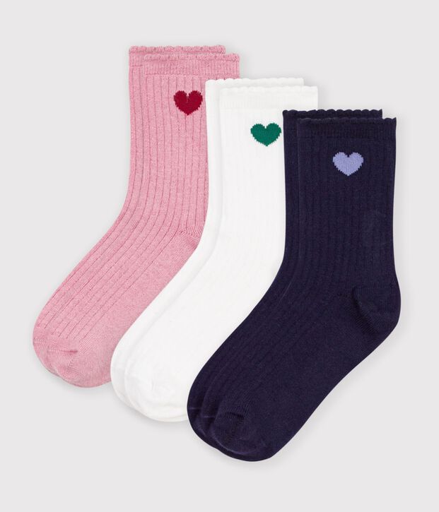 3 paires de chaussettes enfant en coton motif c&oelig;ur multicouleur
