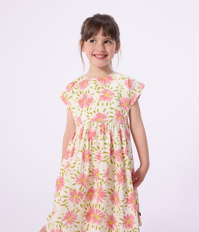 Robe enfant manches courtes en coton &agrave; fleurs