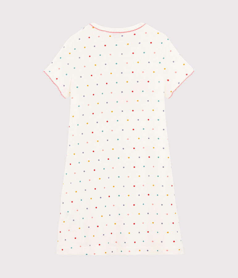 Chemise de nuit petite fille en c&ocirc;te blanc/multicouleur