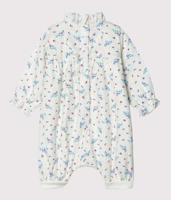 Combinaison bébé fille en tissu couche blanc MARSHMALLOW/ MULTICO CN