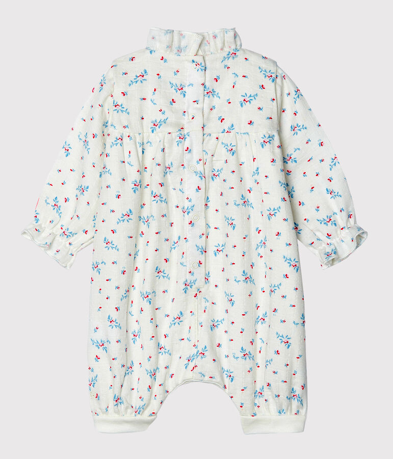 Combinaison b&eacute;b&eacute; fille en tissu couche blanc MARSHMALLOW/blanc MULTICO