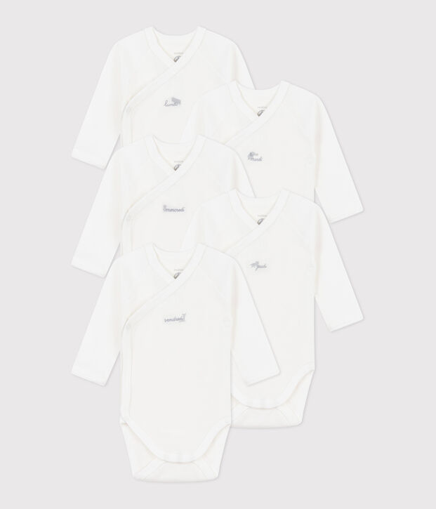 Lot de 5 bodies crois&eacute;s manches longues en coton b&eacute;b&eacute; multicouleur