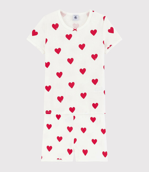 Pyjacourt c&oelig;ur petite fille en coton blanc/rouge