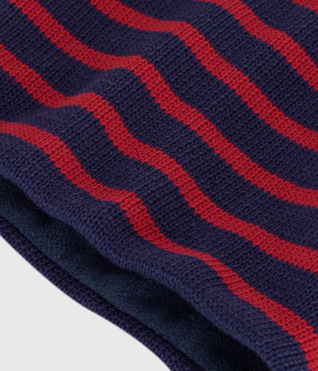 Snood enfant en tricot &agrave; rayures doubl&eacute; polaire bleu/rouge