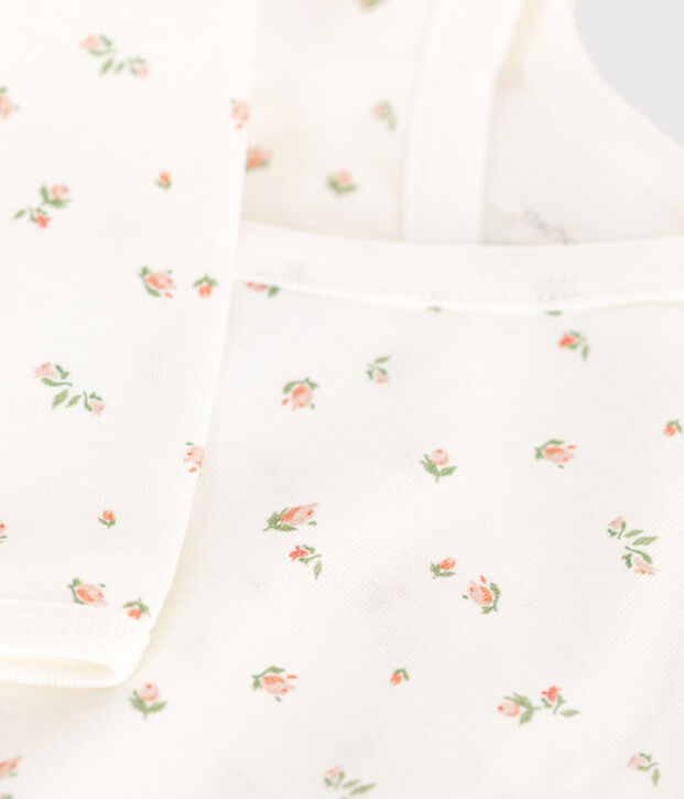 Body crois&eacute; manches longues en coton b&eacute;b&eacute; blanc/rose