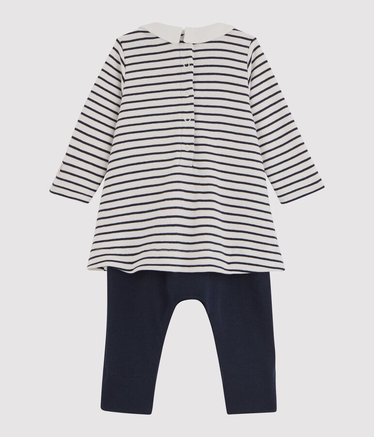 Robe legging b&eacute;b&eacute; fille blanc MARSHMALLOW/bleu SMOKING