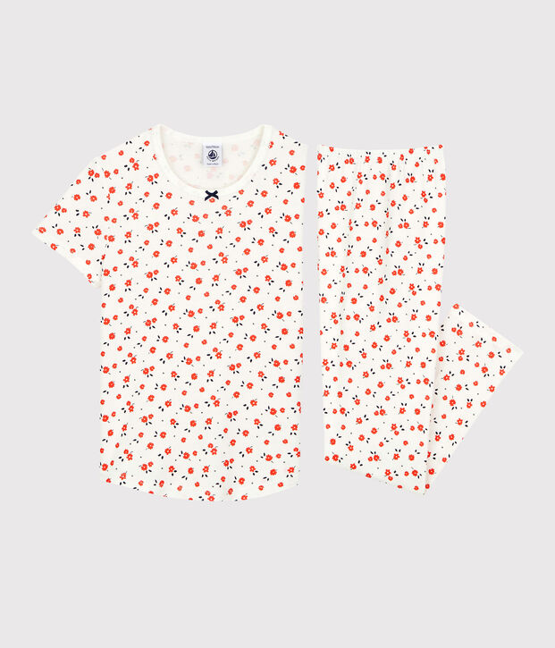 Pyjama fleuri petite fille en coton biologique blanc/multicouleur
