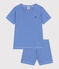 Pyjama short enfant en coton à rayures bleu PERSE/blanc MARSHMALLOW