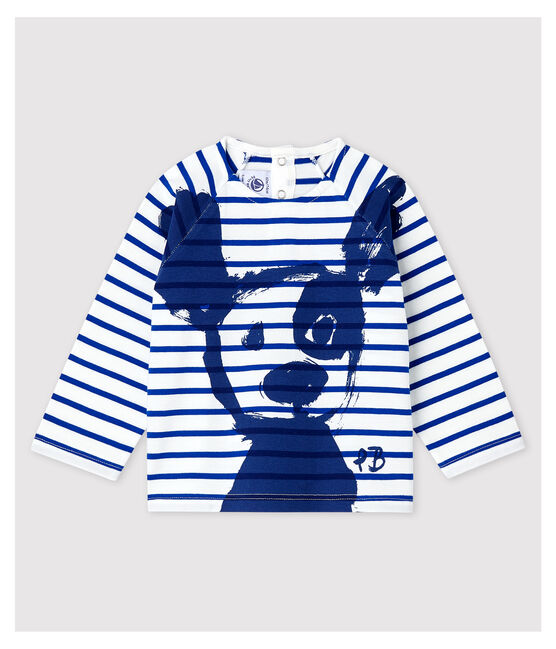 Marinière créative en jersey bébé garçon blanc MARSHMALLOW/bleu SURF