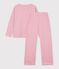 Pyjama femme en coton jambes droites &agrave; rayures rose/blanc