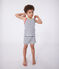 Pyjama short enfant en coton débardeur à rayures blanc MARSHMALLOW/bleu SMOKING